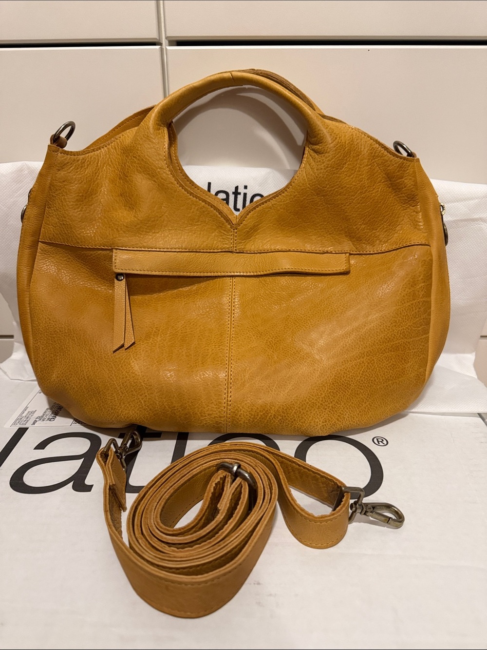 Latico Darby Camel Leather Crossbody Tote with Detachable Strap - Picture 2 of 7